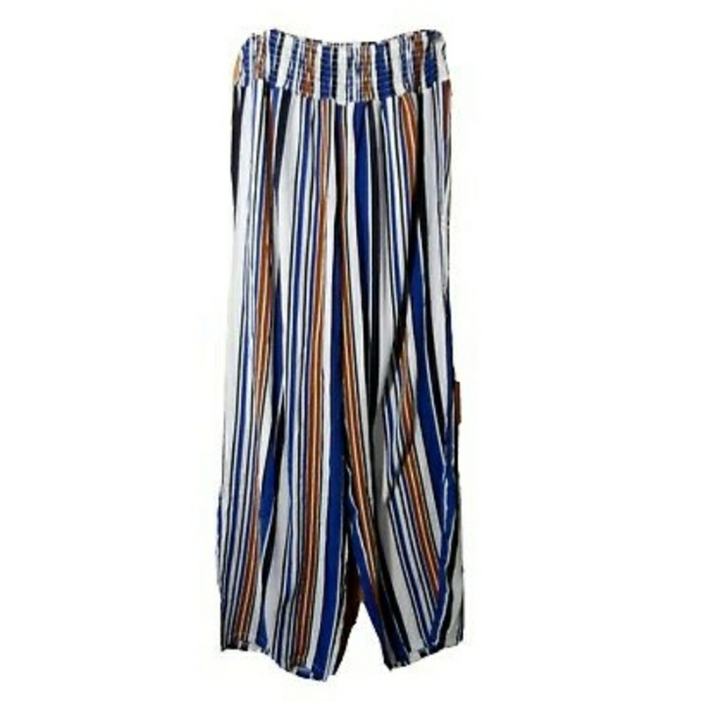 SHEIN Dress Pants L Crepe type fabric Blue Brown White stripe